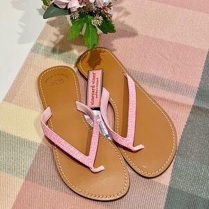 Vineyard Vines Shoes | Nwt! Vineyard Vines Leather Flip Flops Sandals | Color: Pink | Size: 9 | Beachrun13's Closet